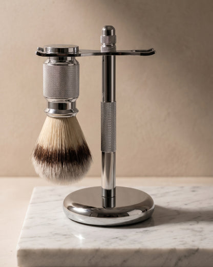 Kronos stand and shaving brush kit, studio still