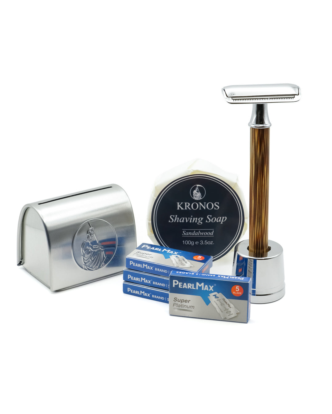 Ionic Ritual Set: razor, stand, blades, soap and blade bank