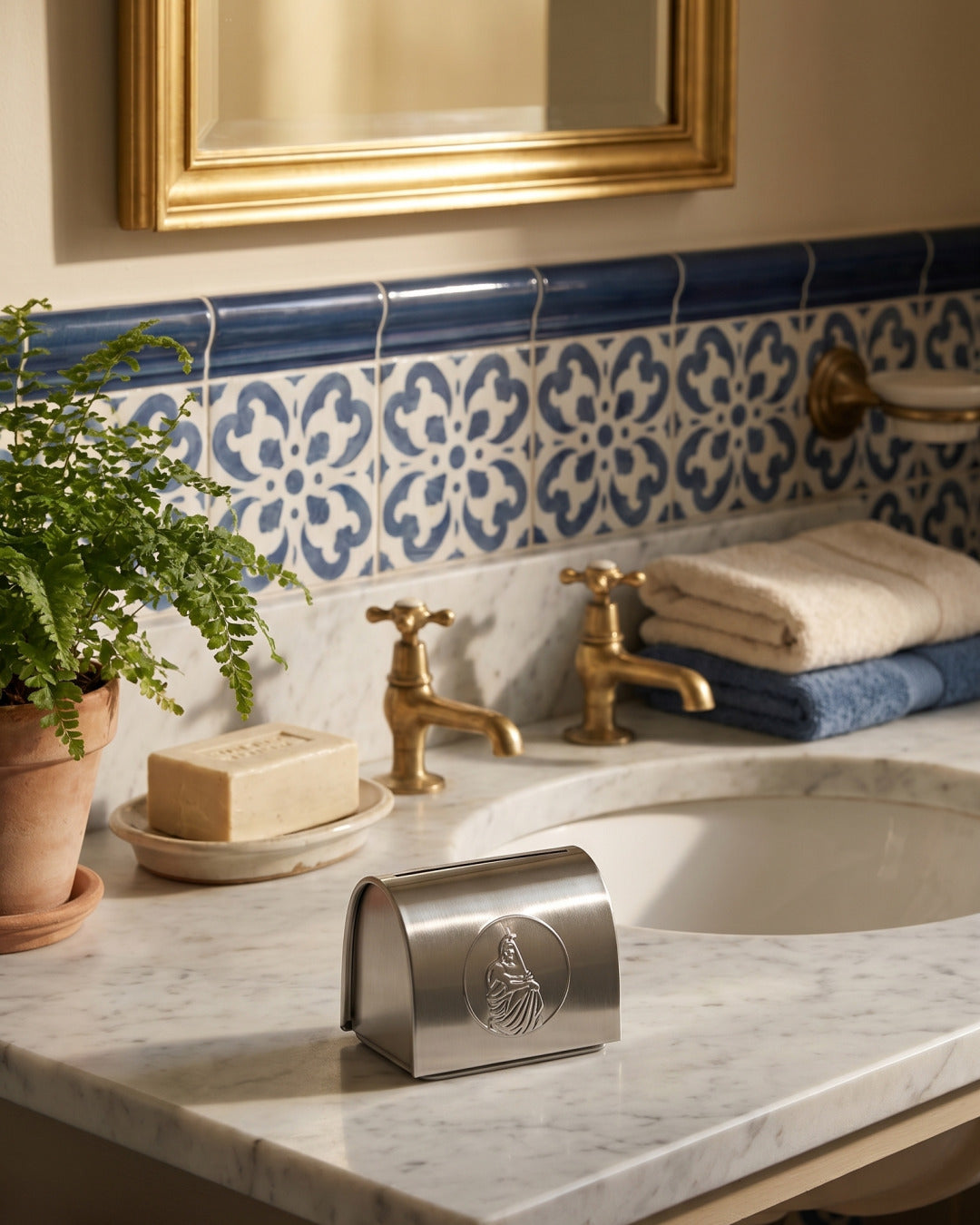 Kronos blade bank, styled in a bathroom