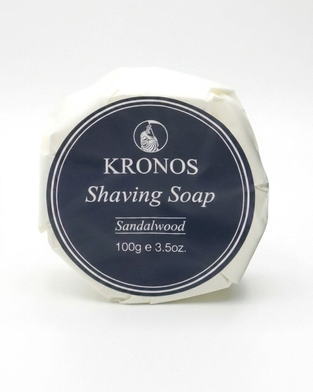 Kronos sandalwood shaving soap in its wrapper