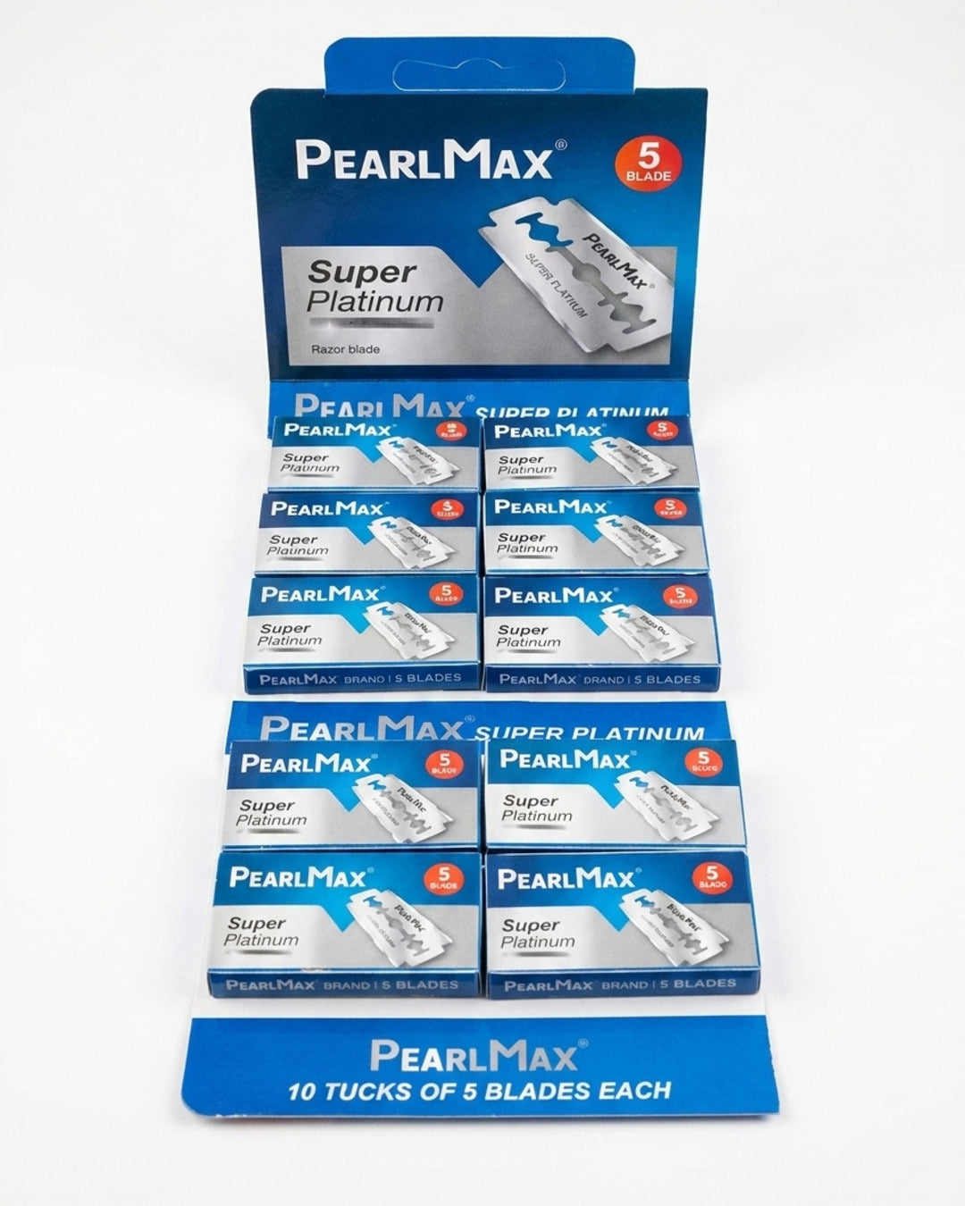Fifty double-edge razor blades in ten packs of five