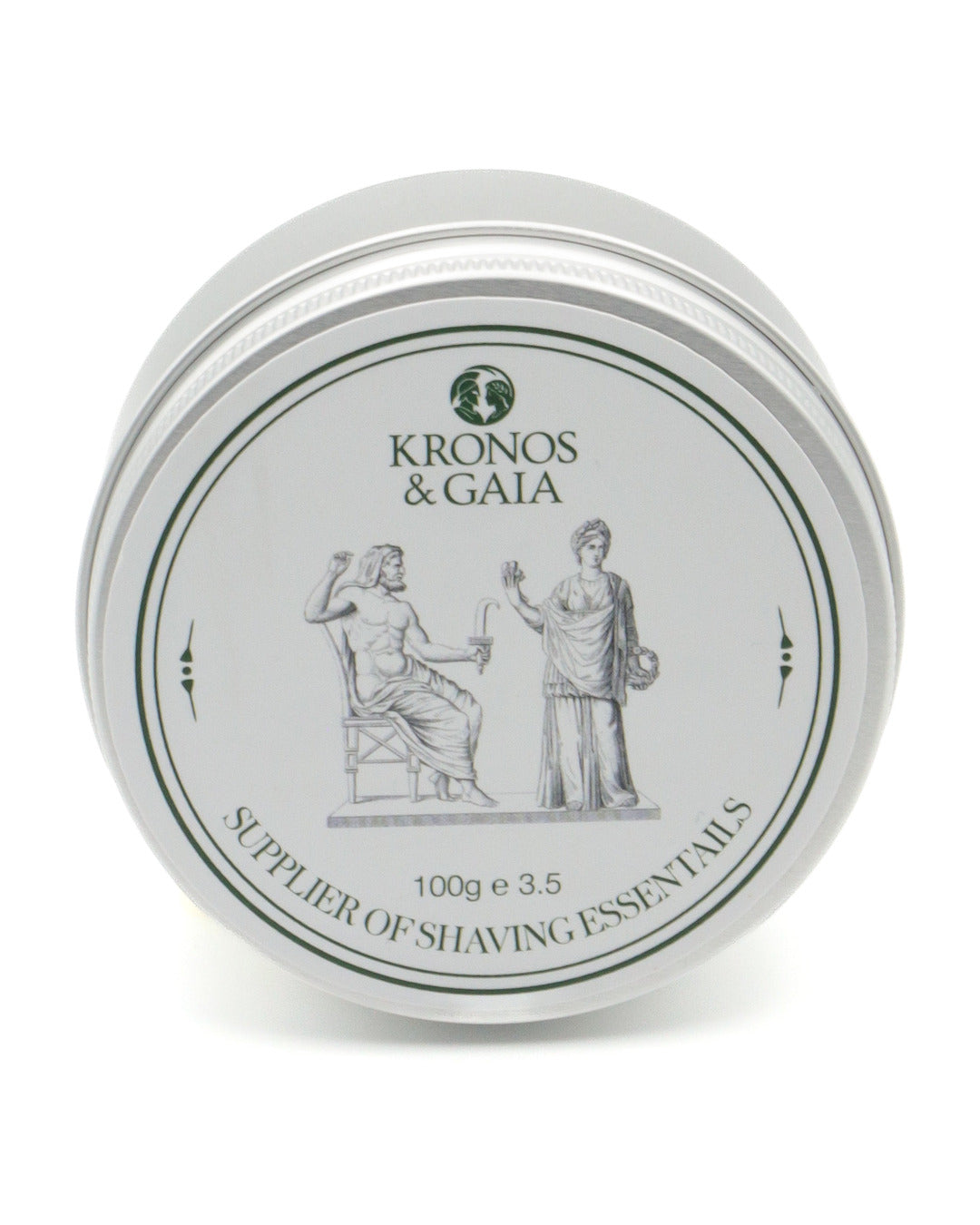 Kronos & Gaia Aloe Shaving Cream 100g tin, lid detail from above