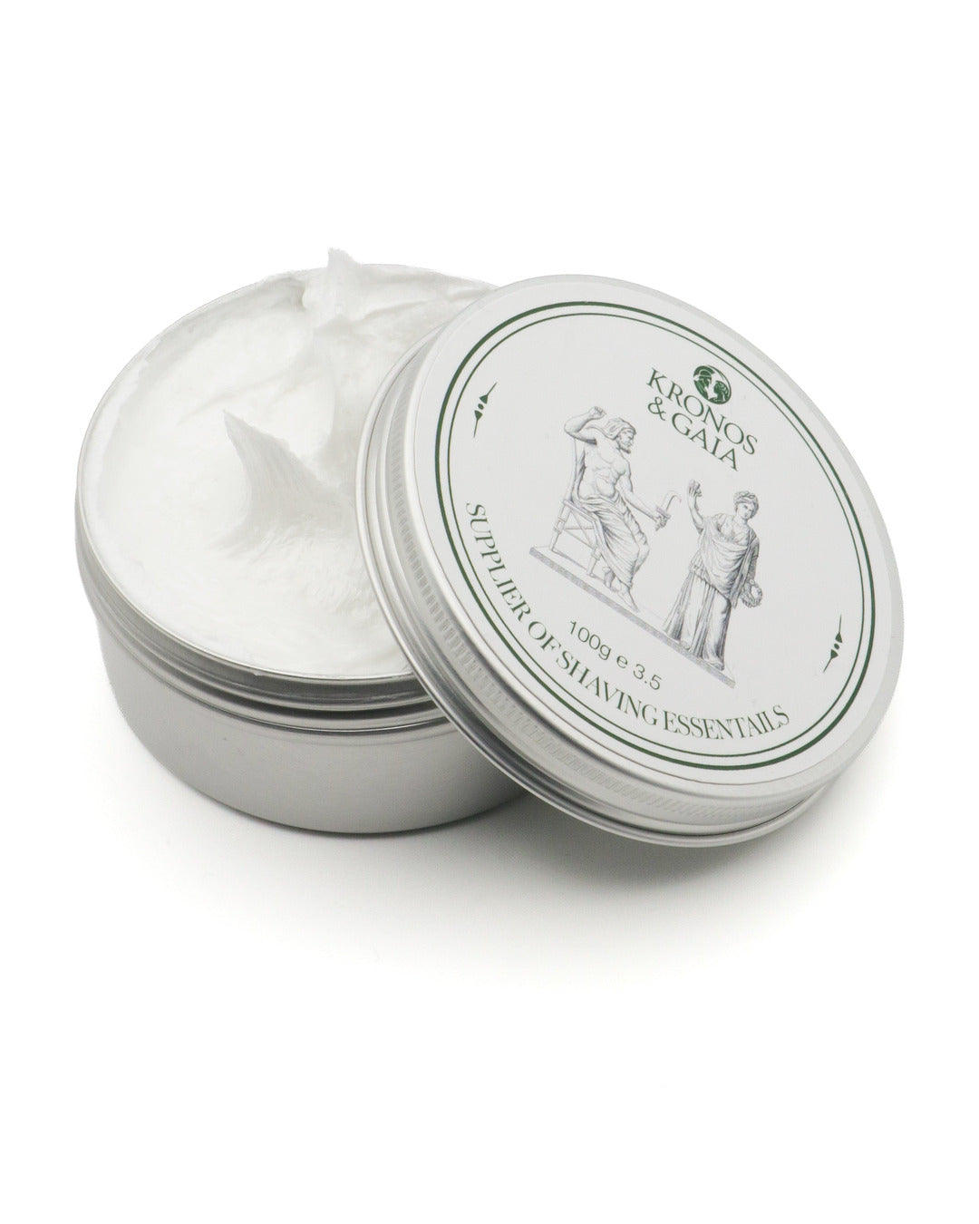 Aloe Shaving Cream tin open, showing the whipped cream inside