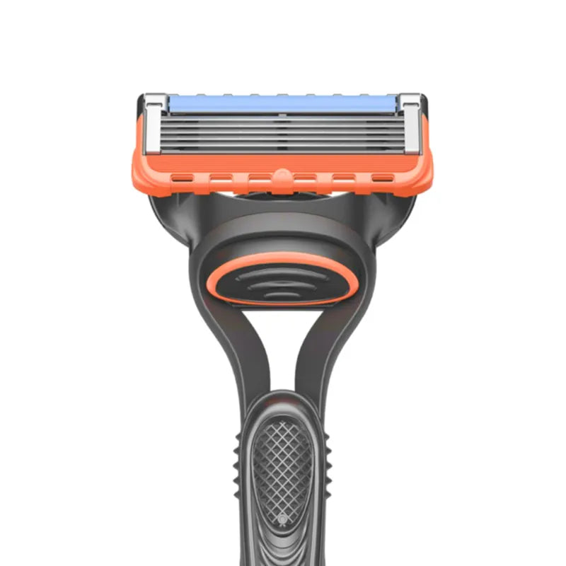 A plastic cartridge razor, close up