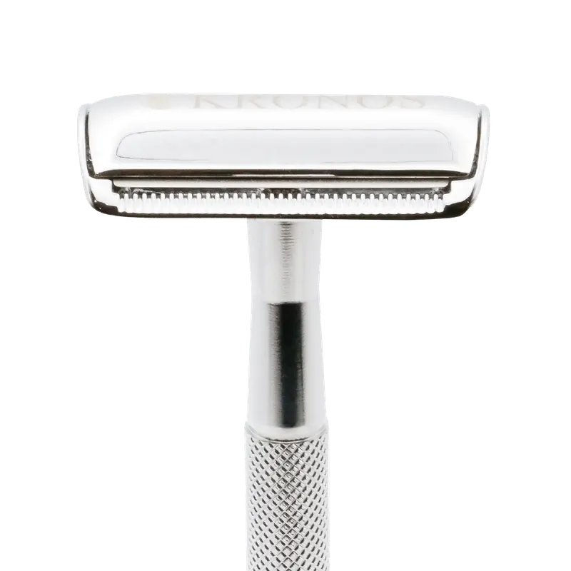 The head of the Kronos chrome safety razor, cut out